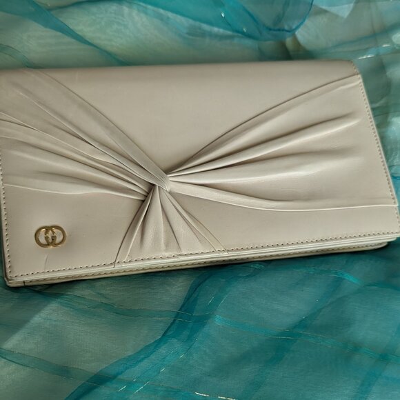 VINTAGE BEIGE CREAM ENVELOPE BAG GENUINE LEATHER 1970s Like New - Picture 3 of 11